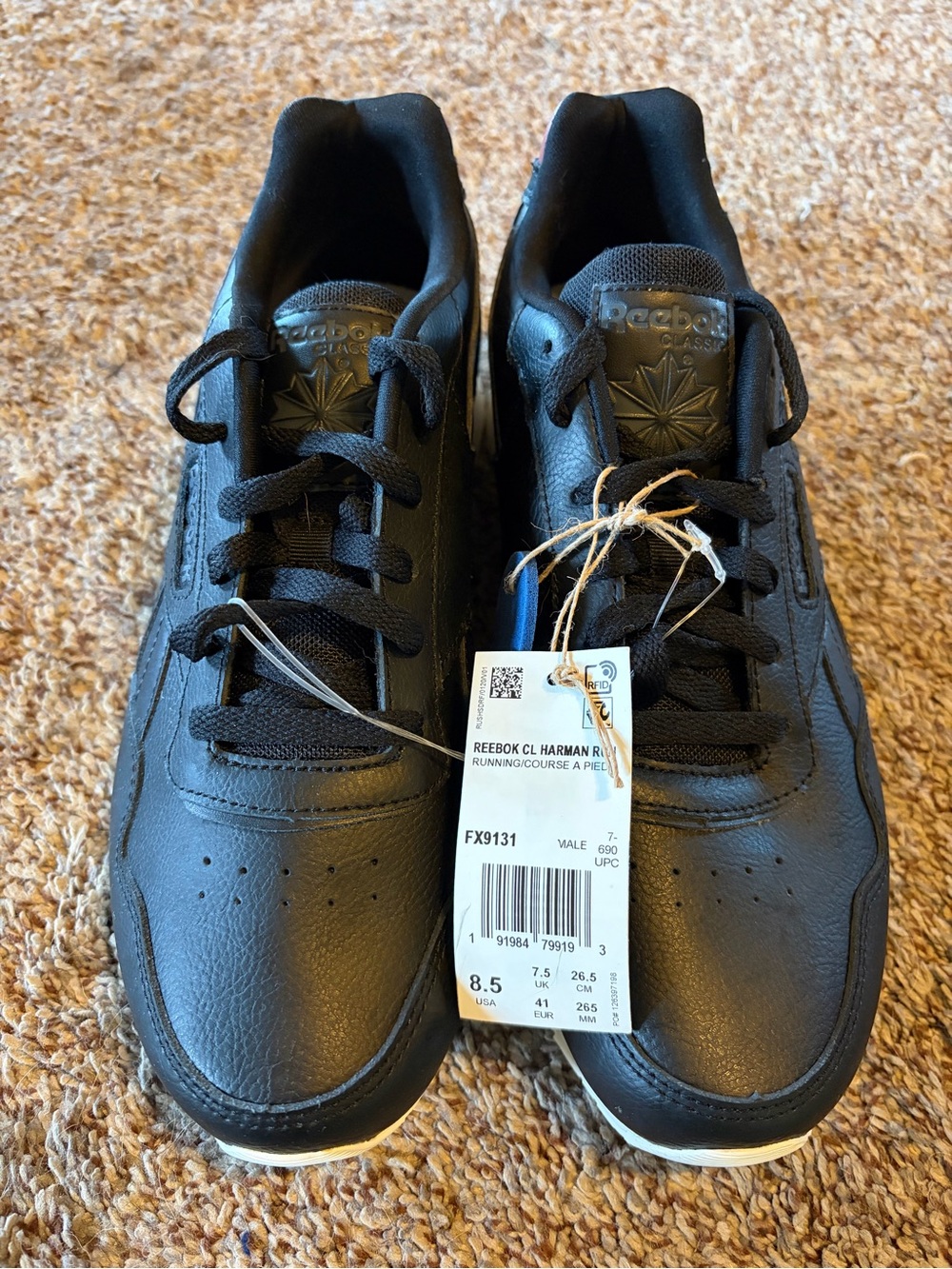 Reebok Classic Black Leather Men's Sneakers in Black Boulder Brown BNWT